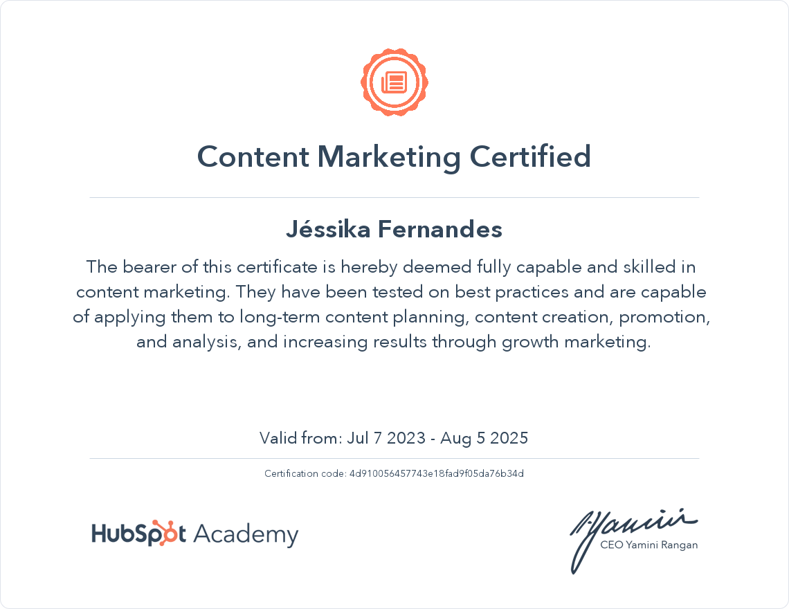Сертификат HubSpot Academy: Content Marketing